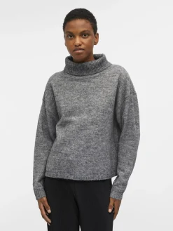 OBJECT Stickat*ALPACKA- OCH ULLBLANDNING TRÖJA Dark Grey Melange
