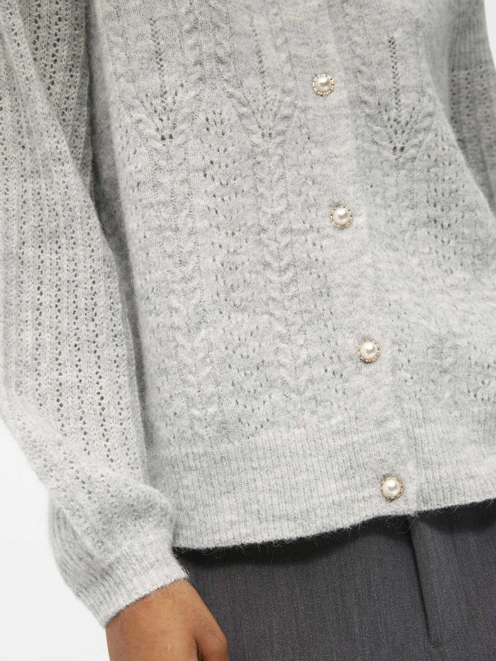 OBJECT Cardigans|Stickat*ALPACKA- OCH YLLEBLANDNING KOFTA Light Grey Melange