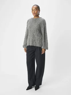 OBJECT Stickat*ALPACKAULLBLANDNING STICKAD TRÖJA Medium Grey Melange