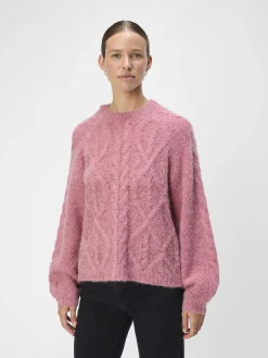OBJECT Stickat*ALPACKAULLBLANDNING STICKAD TRÖJA Slate Rose
