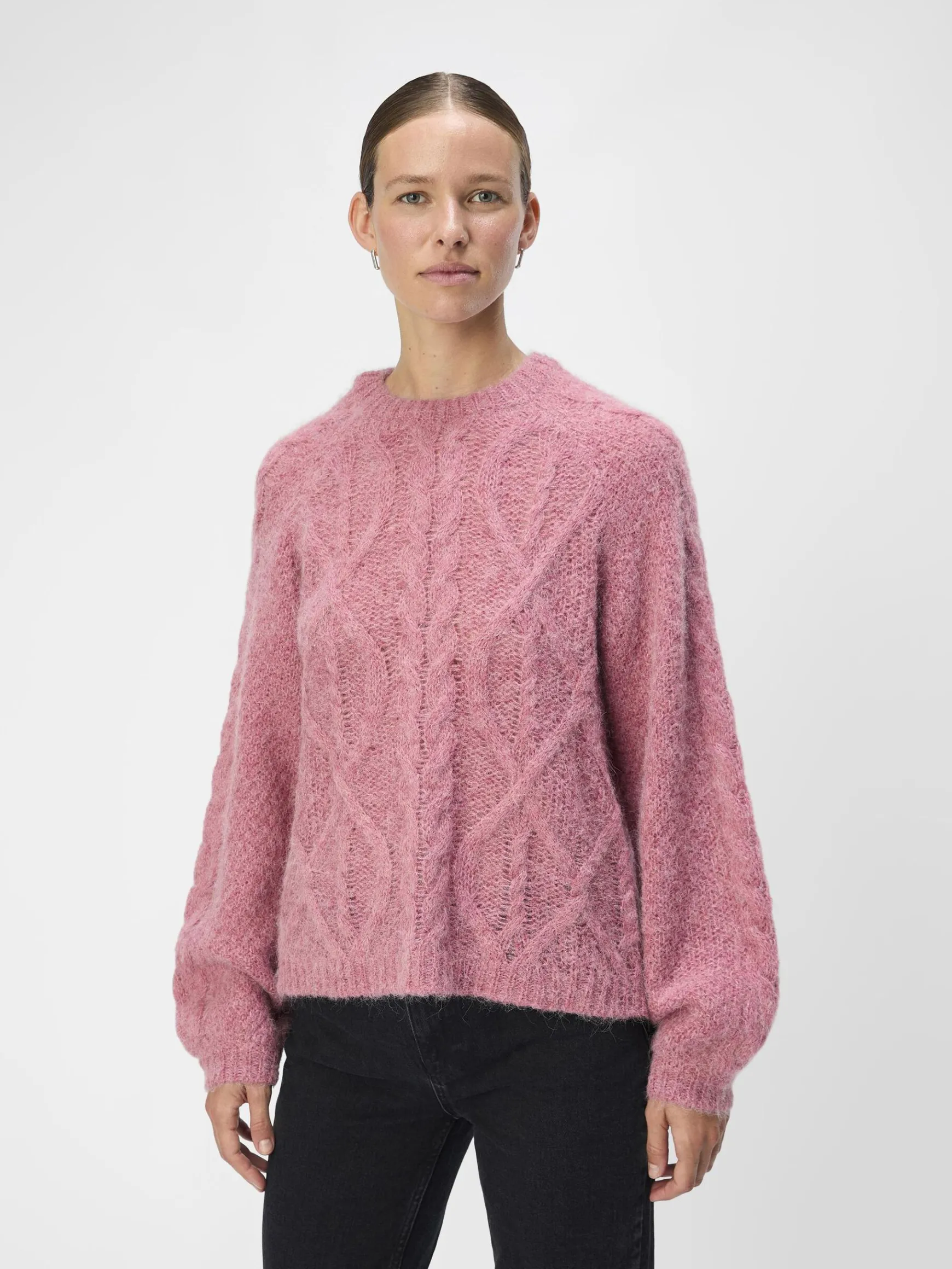 OBJECT Stickat*ALPACKAULLBLANDNING STICKAD TRÖJA Slate Rose