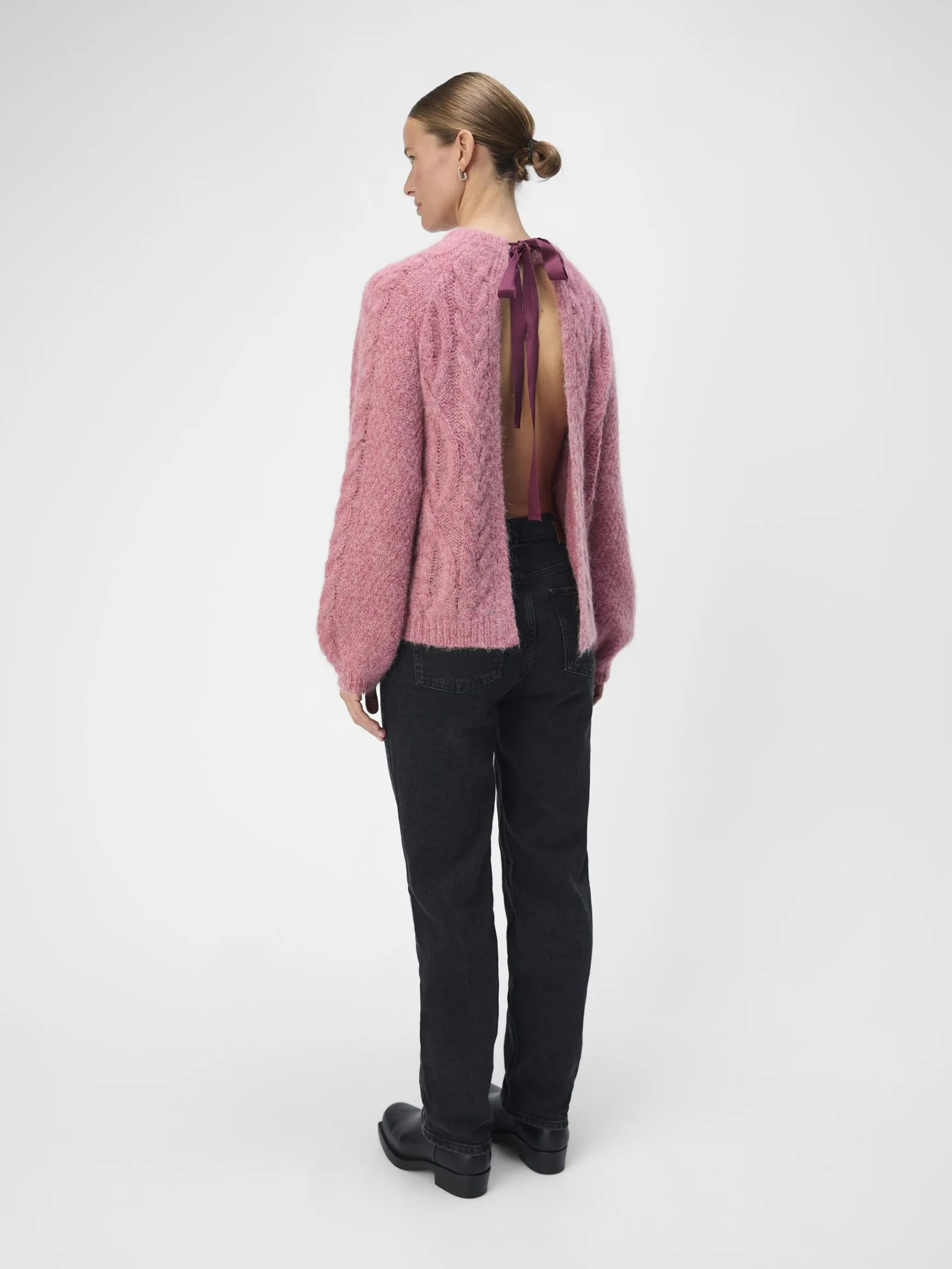 OBJECT Stickat*ALPACKAULLBLANDNING STICKAD TRÖJA Slate Rose