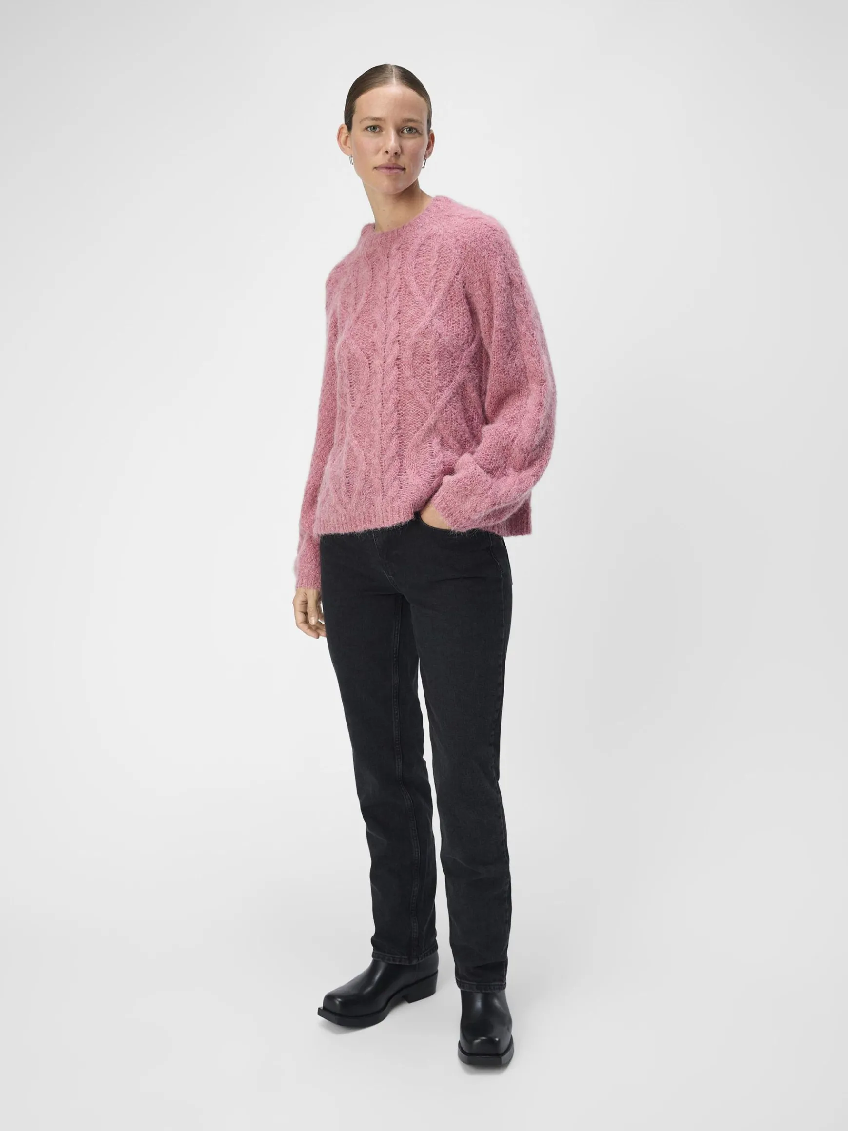 OBJECT Stickat*ALPACKAULLBLANDNING STICKAD TRÖJA Slate Rose