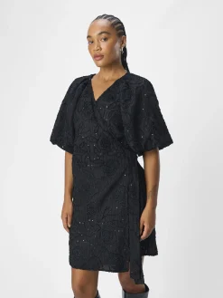 OBJECT Klänningar*BLOMMIG OMLOTTKLÄNNING Black