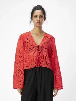 OBJECT Toppar*BRODERIE ANGLAISE BLUS Flame Scarlet