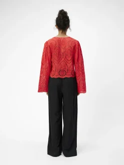 OBJECT Toppar*BRODERIE ANGLAISE BLUS Flame Scarlet