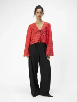 OBJECT Toppar*BRODERIE ANGLAISE BLUS Flame Scarlet