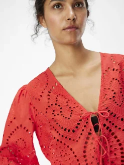 OBJECT Toppar*BRODERIE ANGLAISE BLUS Flame Scarlet