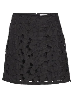 OBJECT Kjolar*BRODERIE ANGLAISE MINIKJOL Black