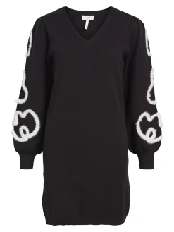 OBJECT Klänningar*BRODYRPRYDD STICKAD KLÄNNING Black
