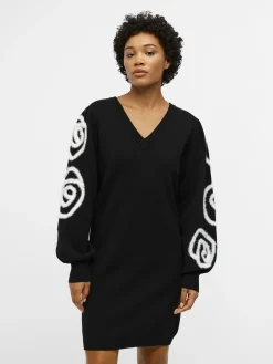 OBJECT Klänningar*BRODYRPRYDD STICKAD KLÄNNING Black