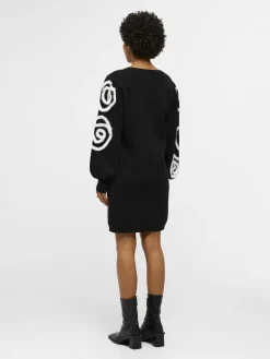 OBJECT Klänningar*BRODYRPRYDD STICKAD KLÄNNING Black