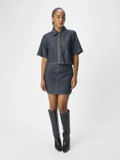 OBJECT Skjortor*COATADE JEANSSKJORTA Dark Blue Denim