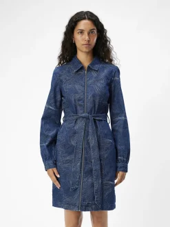 OBJECT Klänningar*DENIM KORT KLÄNNING Dark Blue Denim
