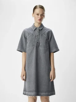 OBJECT Klänningar*DENIM KORT KLÄNNING Light Grey Denim