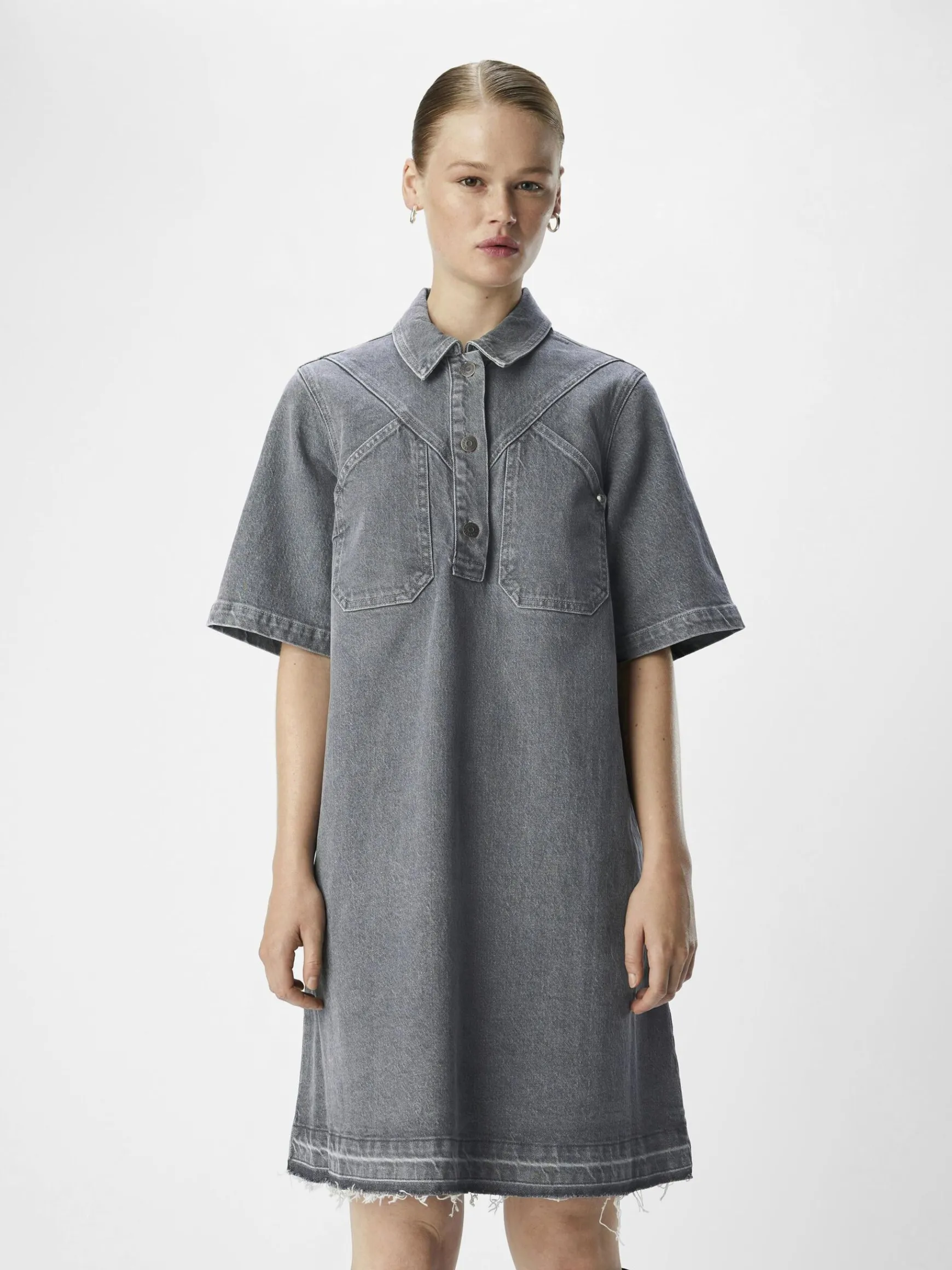 OBJECT Klänningar*DENIM KORT KLÄNNING Light Grey Denim