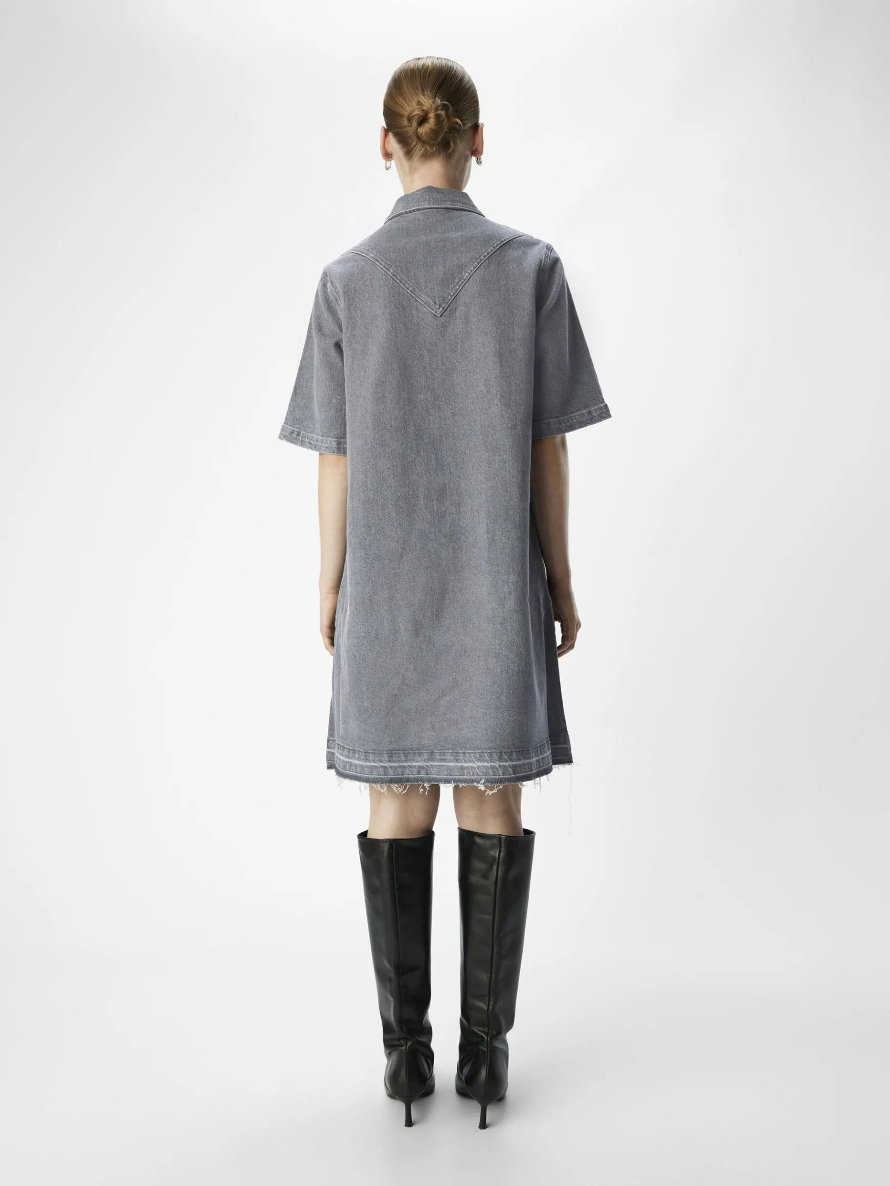 OBJECT Klänningar*DENIM KORT KLÄNNING Light Grey Denim