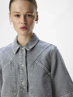 OBJECT Klänningar*DENIM KORT KLÄNNING Light Grey Denim