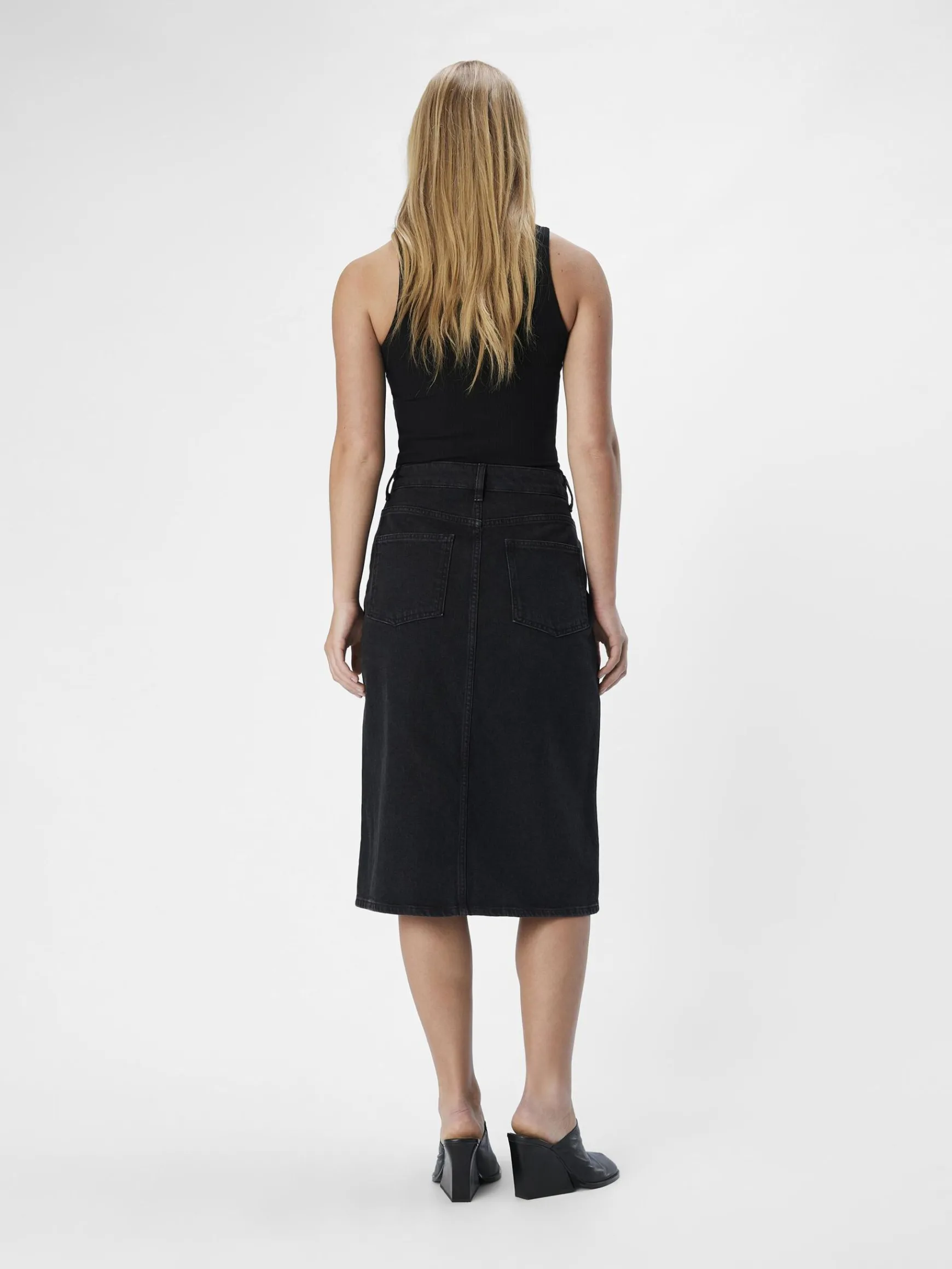 OBJECT Basic|Kjolar*DENIM MIDIKJOL Black Denim
