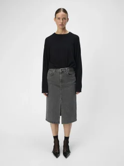 OBJECT Kjolar*DENIM MIDIKJOL Grey Denim