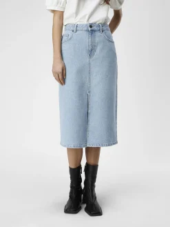 OBJECT Basic|Kjolar*DENIM MIDIKJOL Light Blue Denim