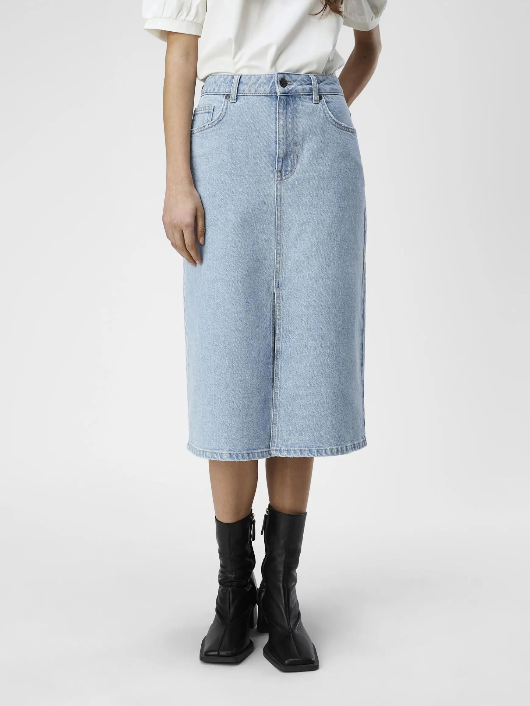 OBJECT Basic|Kjolar*DENIM MIDIKJOL Light Blue Denim