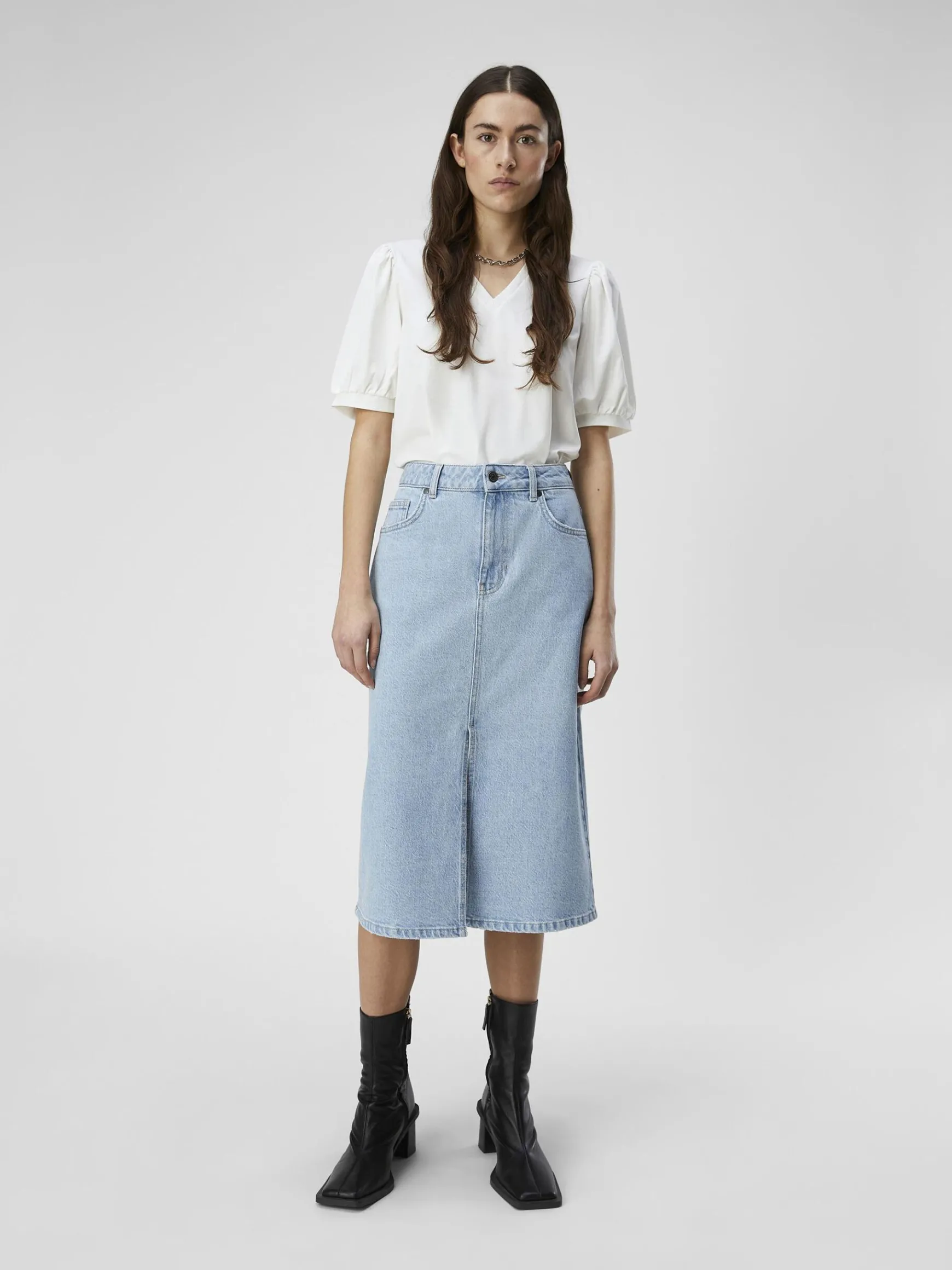 OBJECT Basic|Kjolar*DENIM MIDIKJOL Light Blue Denim