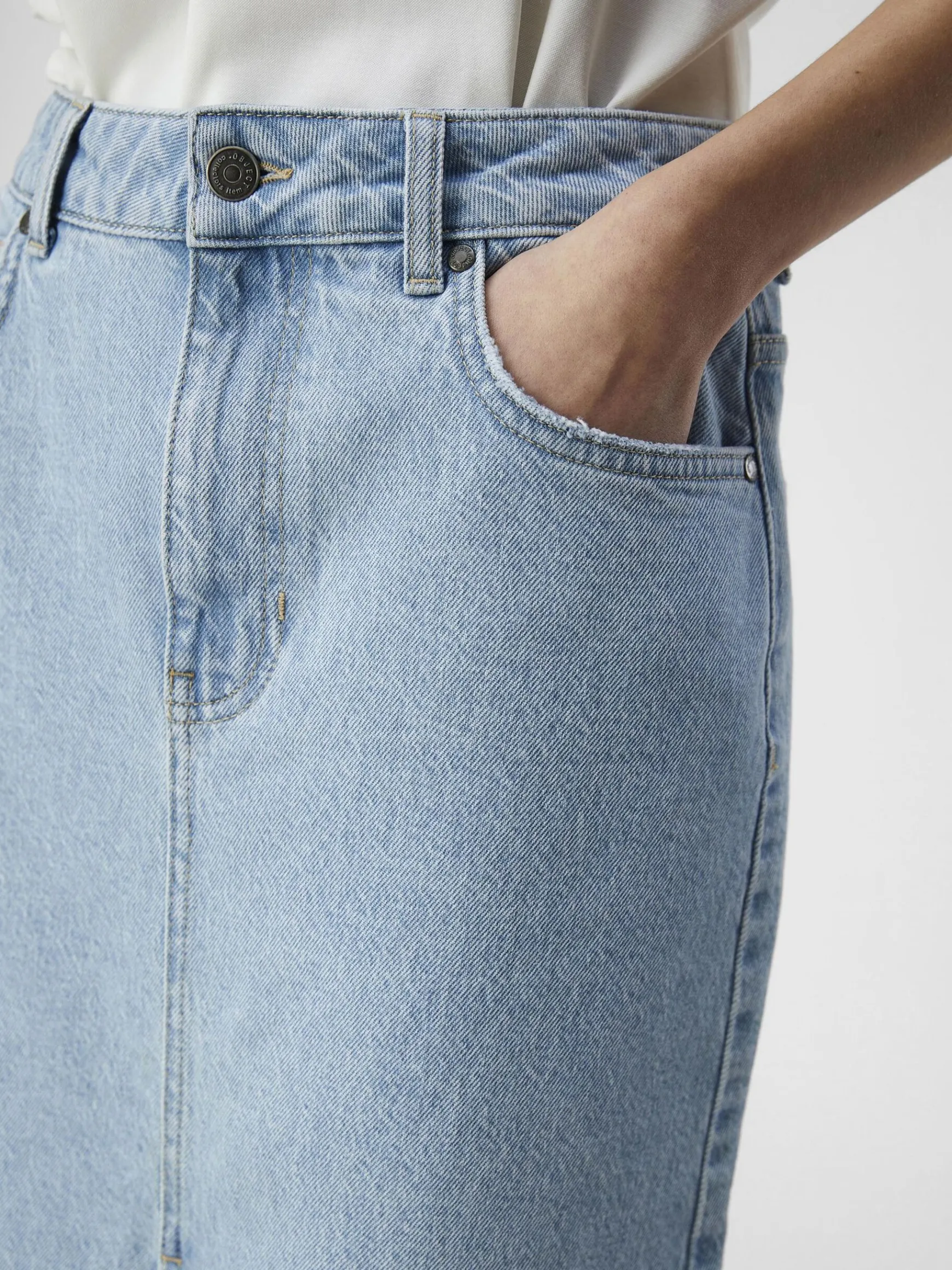 OBJECT Basic|Kjolar*DENIM MIDIKJOL Light Blue Denim
