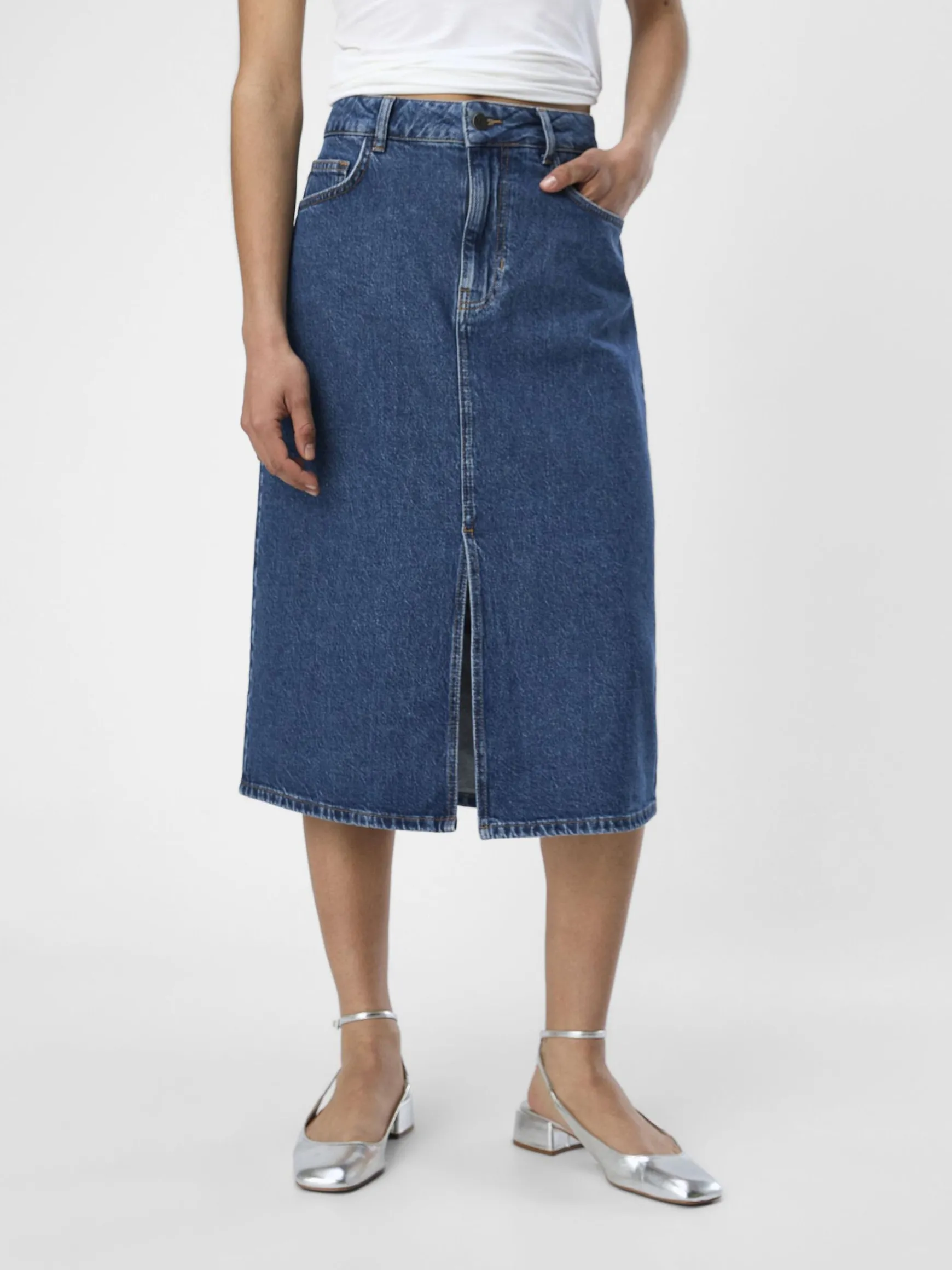 OBJECT Kjolar*DENIM MIDIKJOL Medium Blue Denim