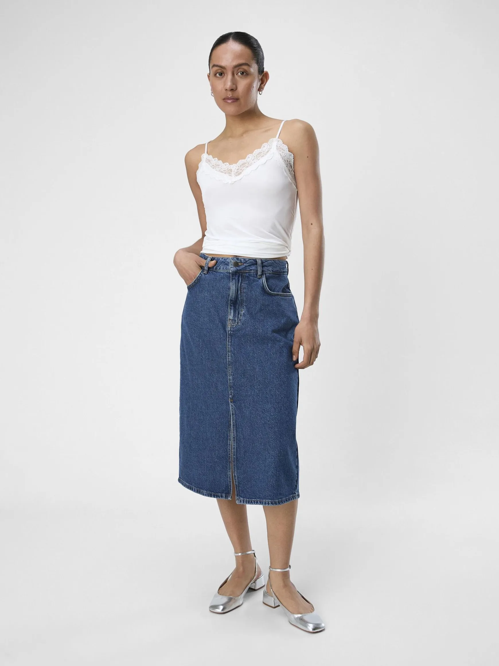 OBJECT Kjolar*DENIM MIDIKJOL Medium Blue Denim