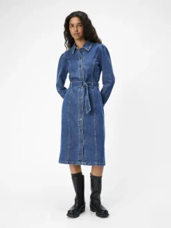 OBJECT Klänningar*DENIM MIDIKLÄNNING Medium Blue Denim