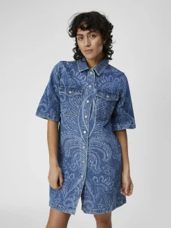 OBJECT Klänningar*DENIM SKJORTKLÄNNING Medium Blue Denim