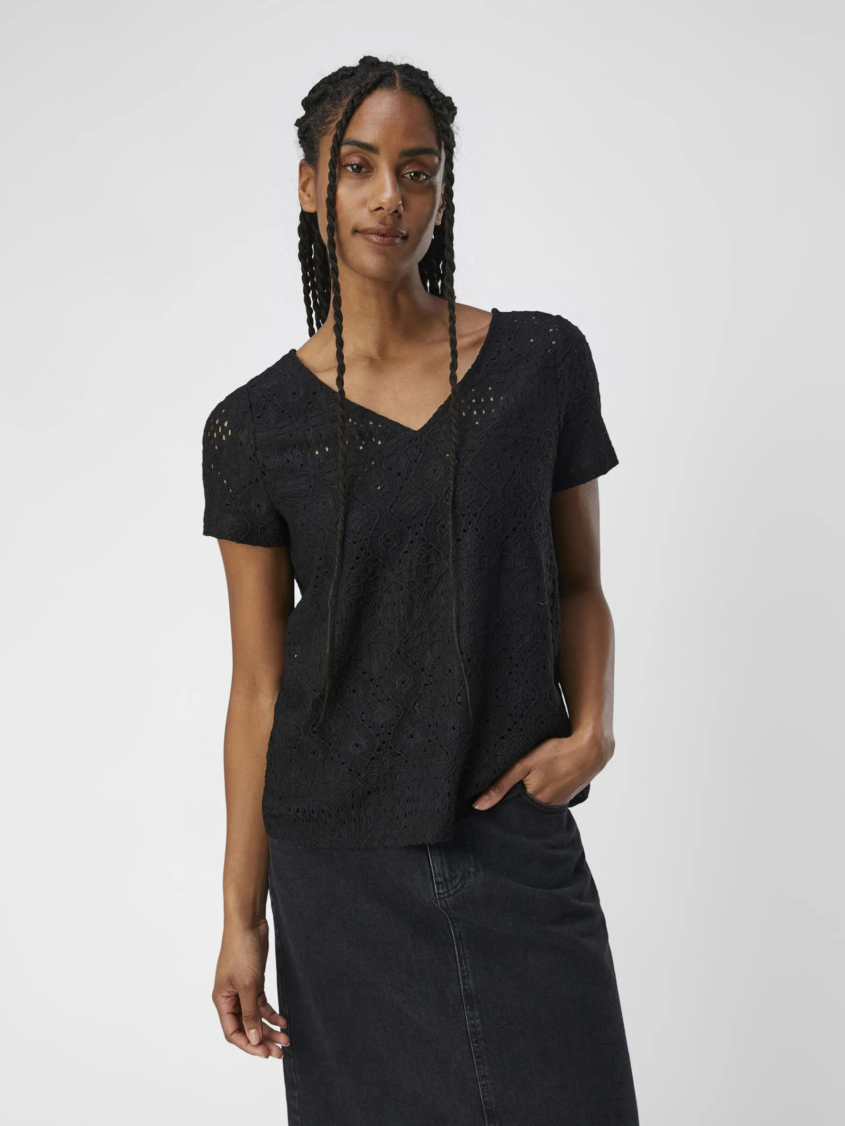 OBJECT Toppar*DETALJERAD V-RINGAD BLUS Black