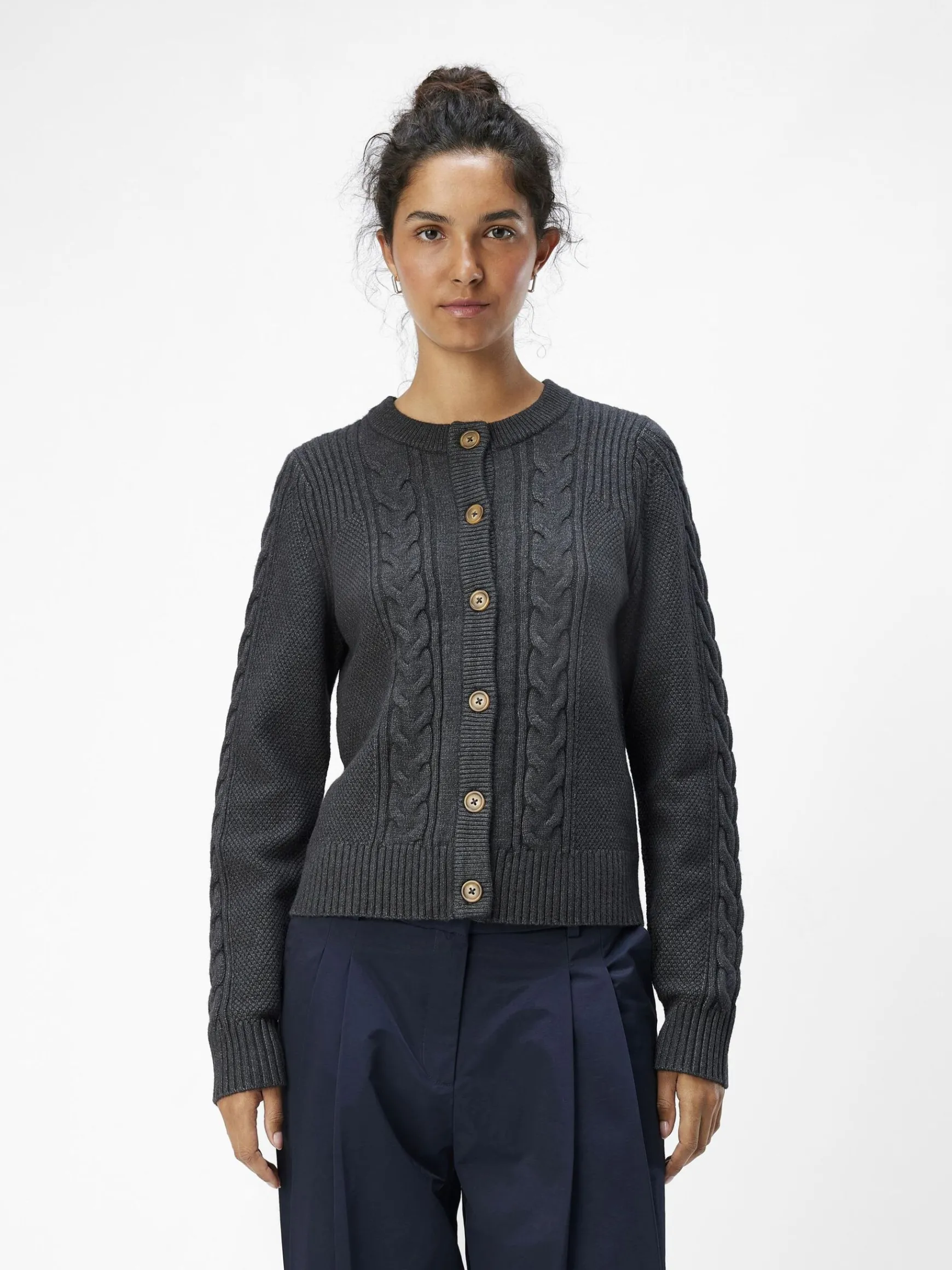 OBJECT Cardigans*FLÄTSTICKAD KOFTA Dark Grey Melange