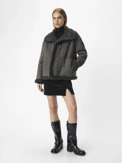 OBJECT Ytterkläder*FUSKSHEARLING JACKA Dark Grey Melange
