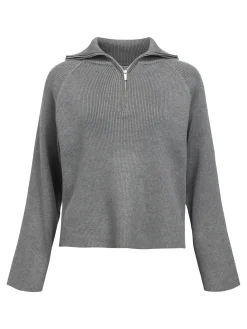 OBJECT Stickat*HALVLÅNGT BLIXTLÅS TRÖJA Medium Grey Melange