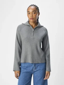 OBJECT Stickat*HALVLÅNGT BLIXTLÅS TRÖJA Medium Grey Melange