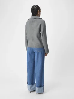 OBJECT Stickat*HALVLÅNGT BLIXTLÅS TRÖJA Medium Grey Melange