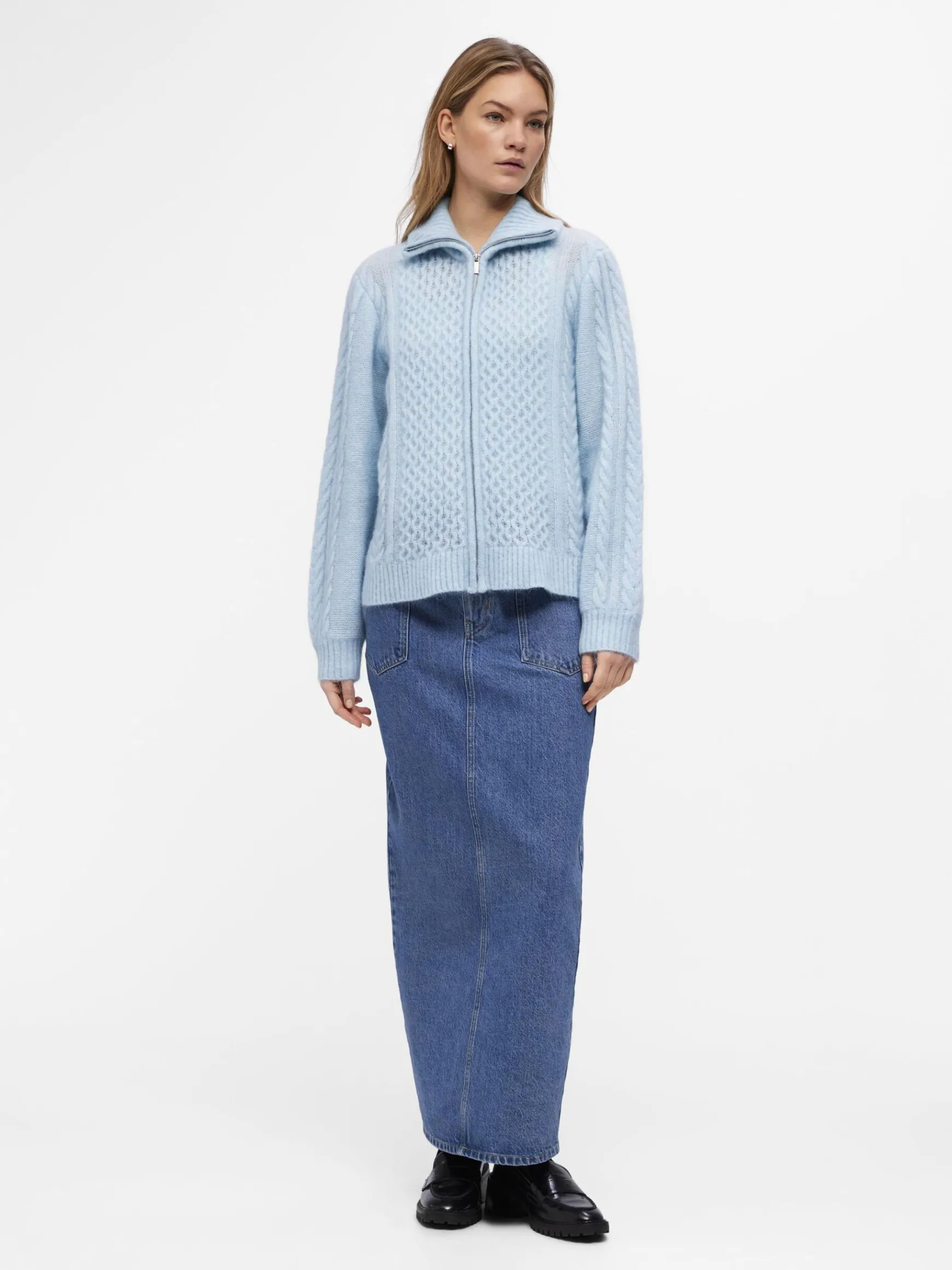 OBJECT Cardigans*HÖGHALSAD STICKAD KOFTA Crystal Blue