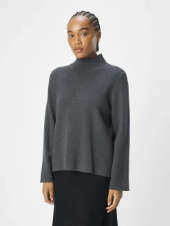 OBJECT Basic|Stickat*HÖGHALSAD TRÖJA Dark Grey Melange
