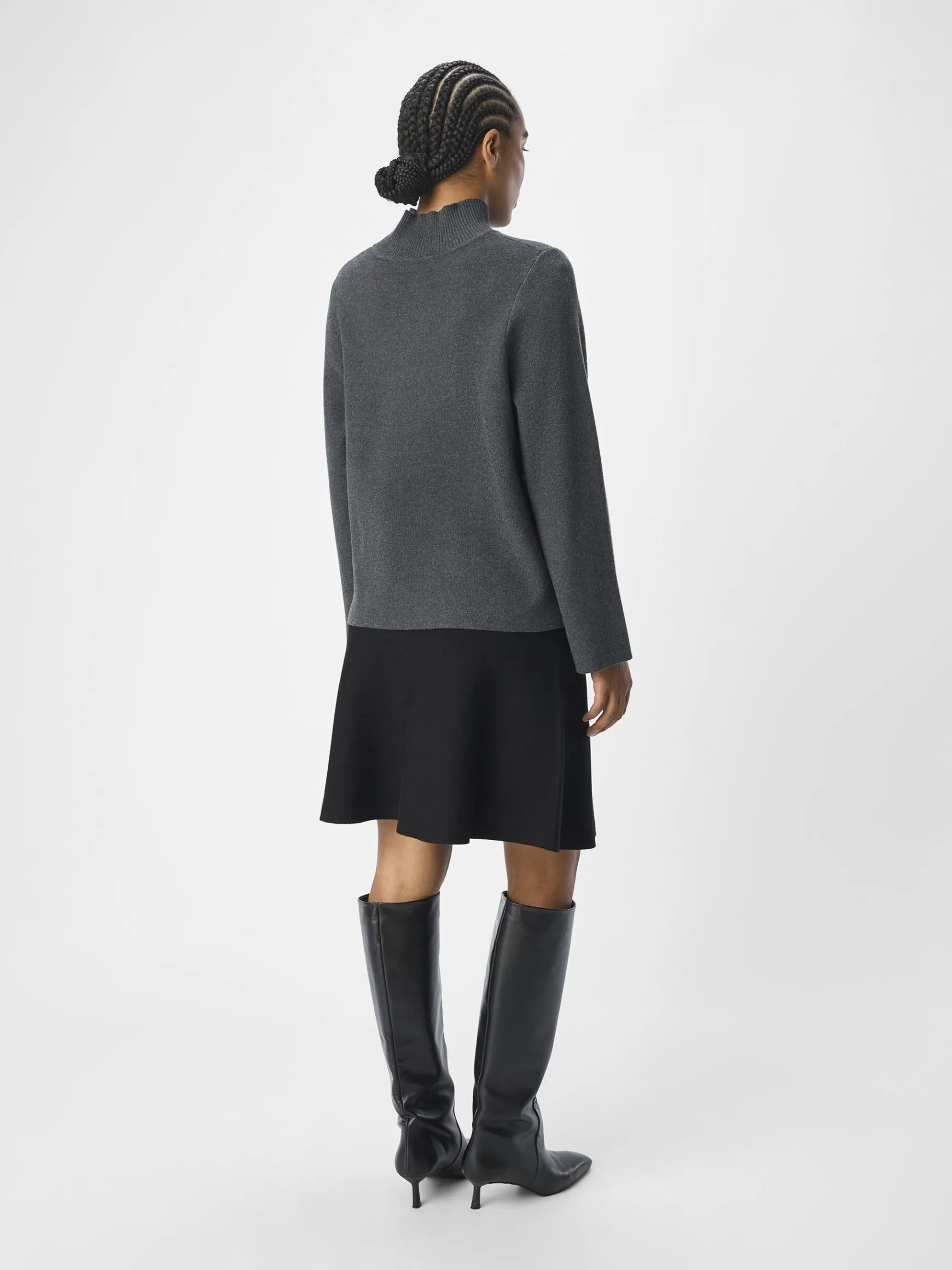 OBJECT Basic|Stickat*HÖGHALSAD TRÖJA Dark Grey Melange