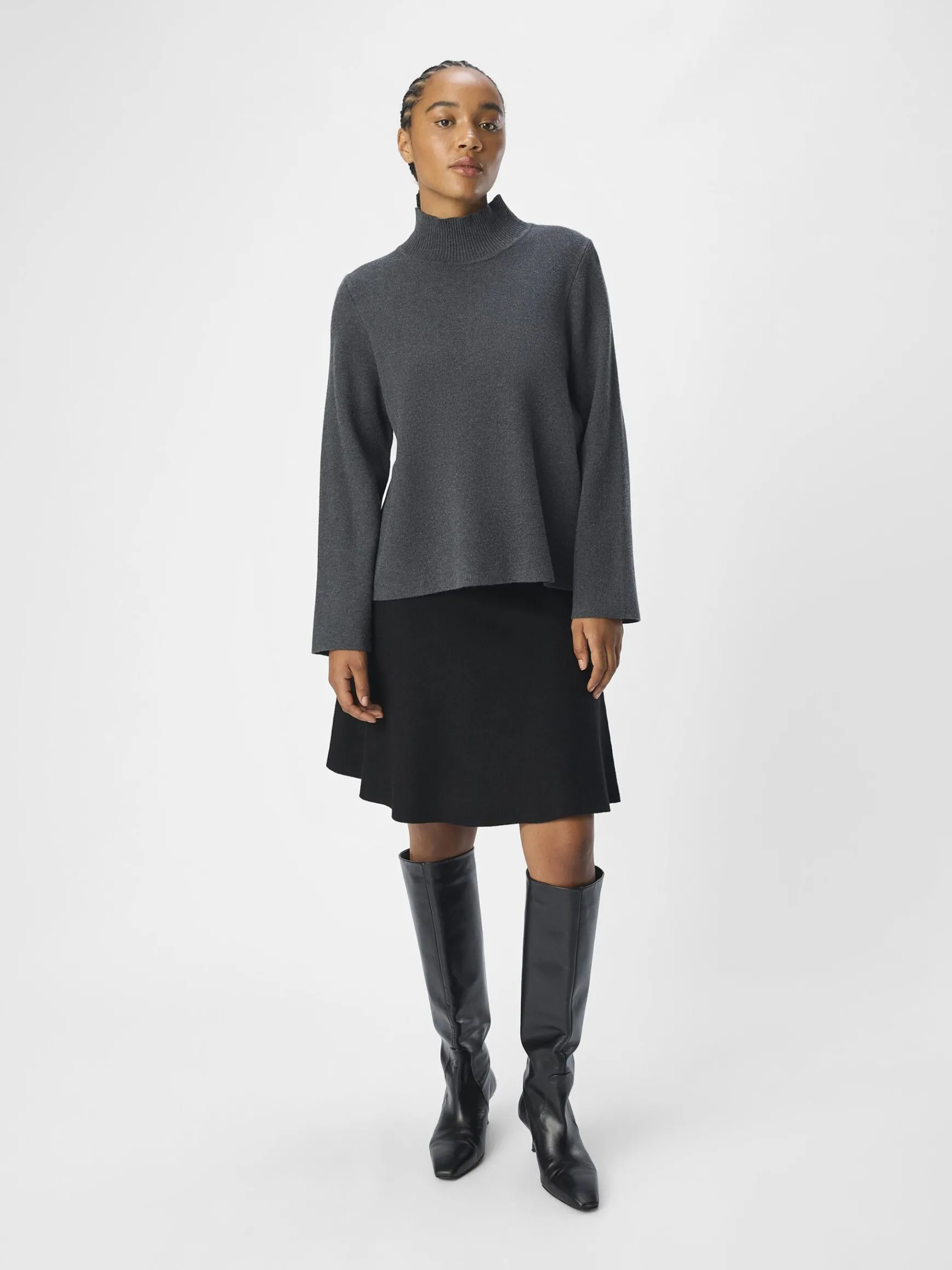 OBJECT Basic|Stickat*HÖGHALSAD TRÖJA Dark Grey Melange