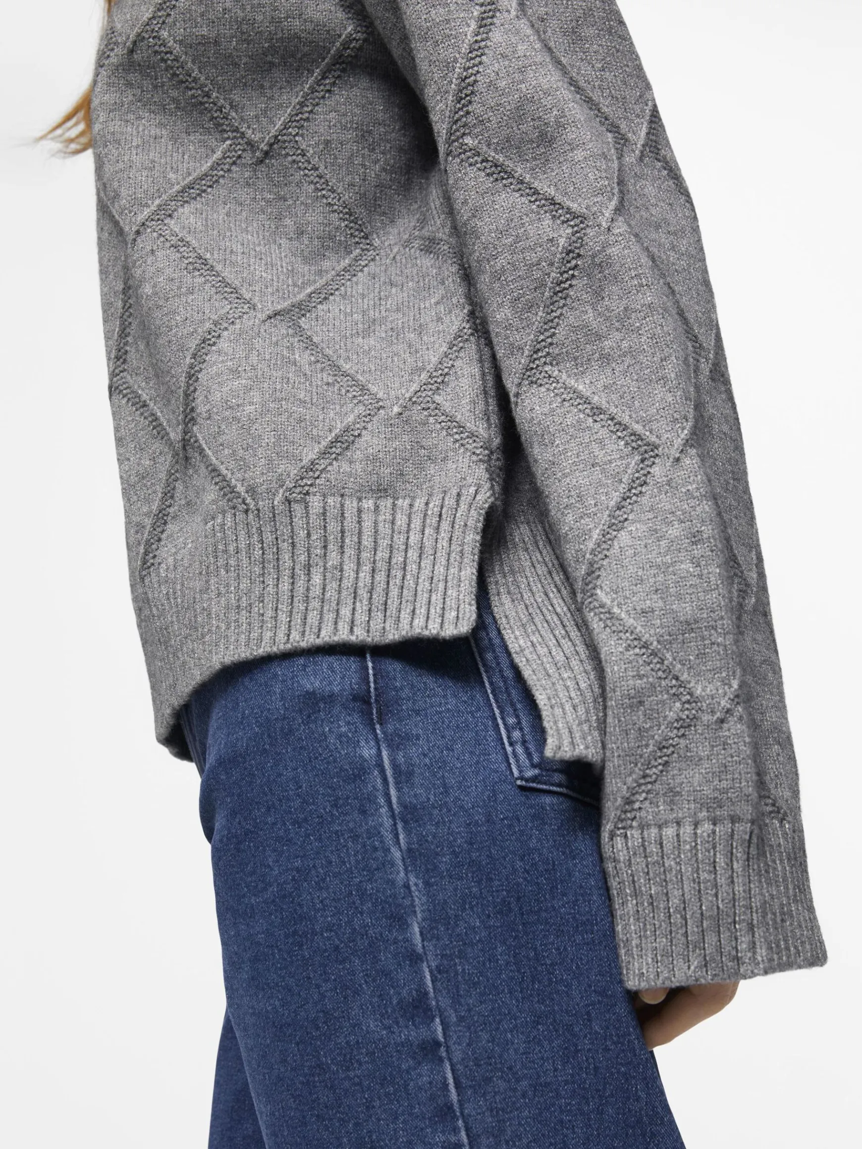 OBJECT Stickat*HÖGHALSAD TRÖJA Medium Grey Melange
