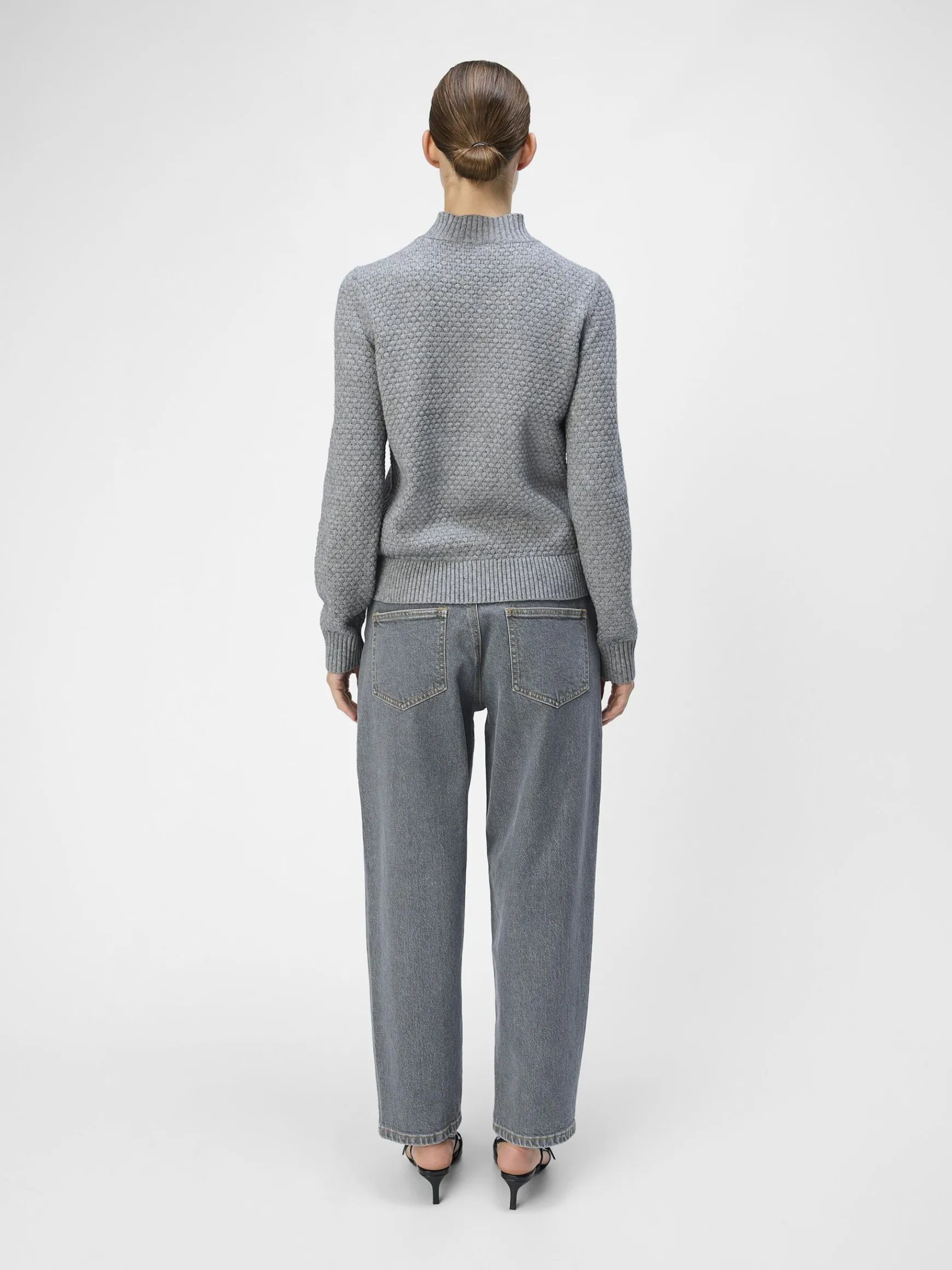 OBJECT Stickat*HÖGHALSAD TRÖJA Medium Grey Melange
