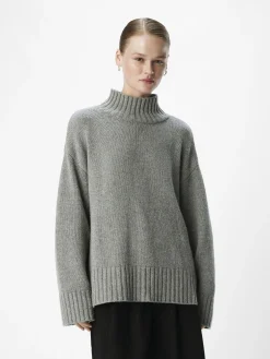 OBJECT Basic|Stickat*HÖGHALSAD TRÖJA Medium Grey Melange
