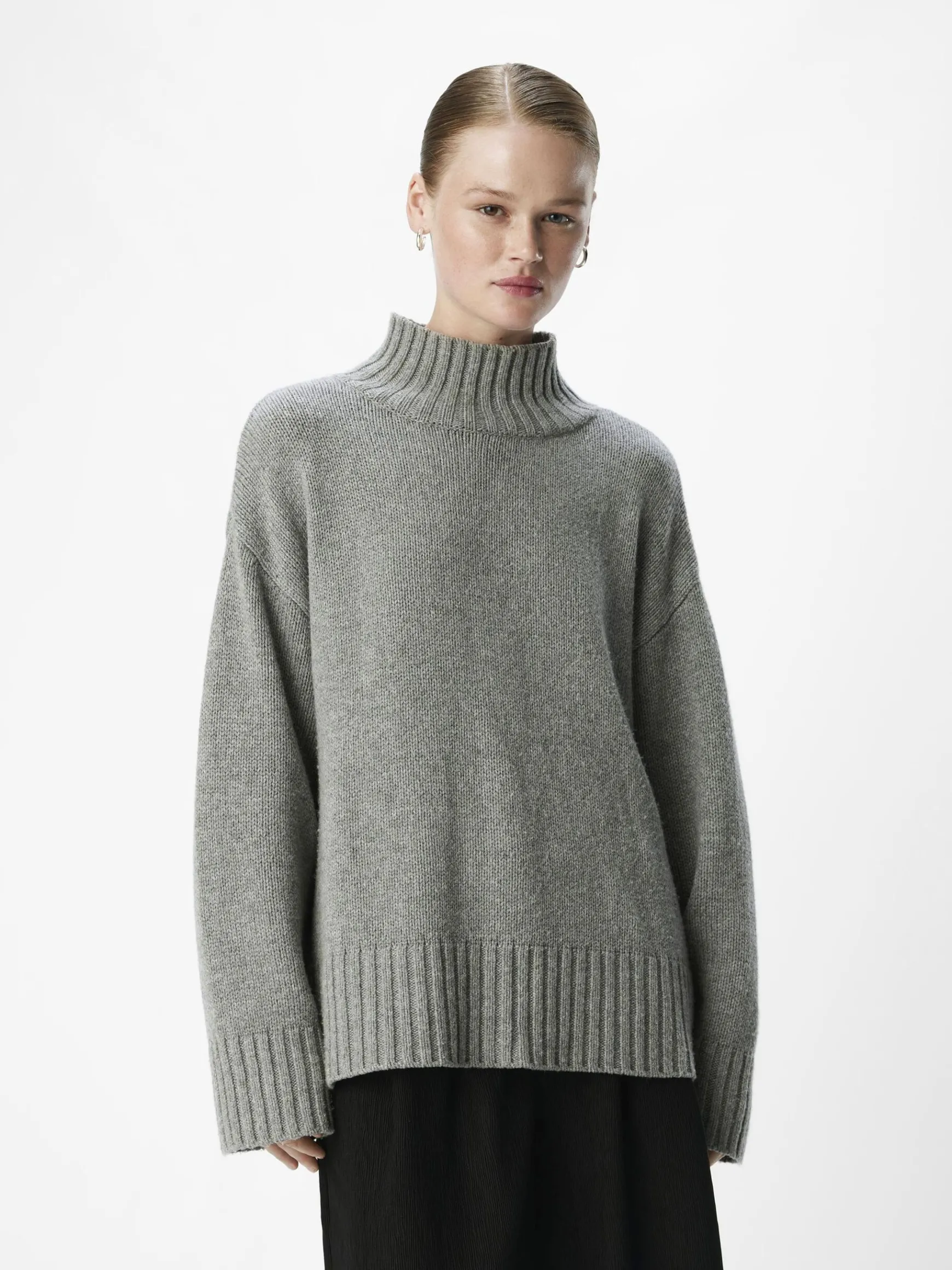 OBJECT Basic|Stickat*HÖGHALSAD TRÖJA Medium Grey Melange