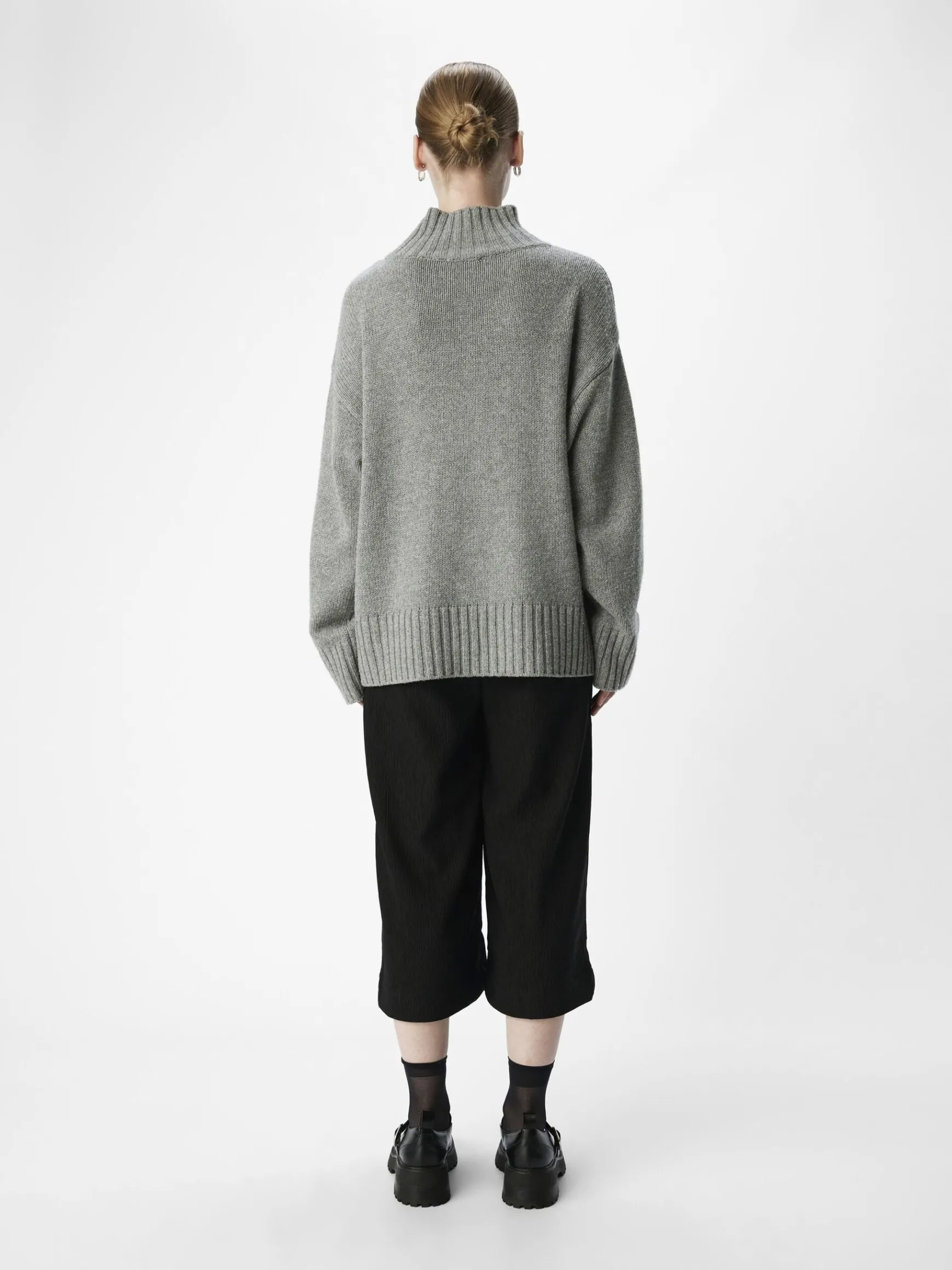 OBJECT Basic|Stickat*HÖGHALSAD TRÖJA Medium Grey Melange