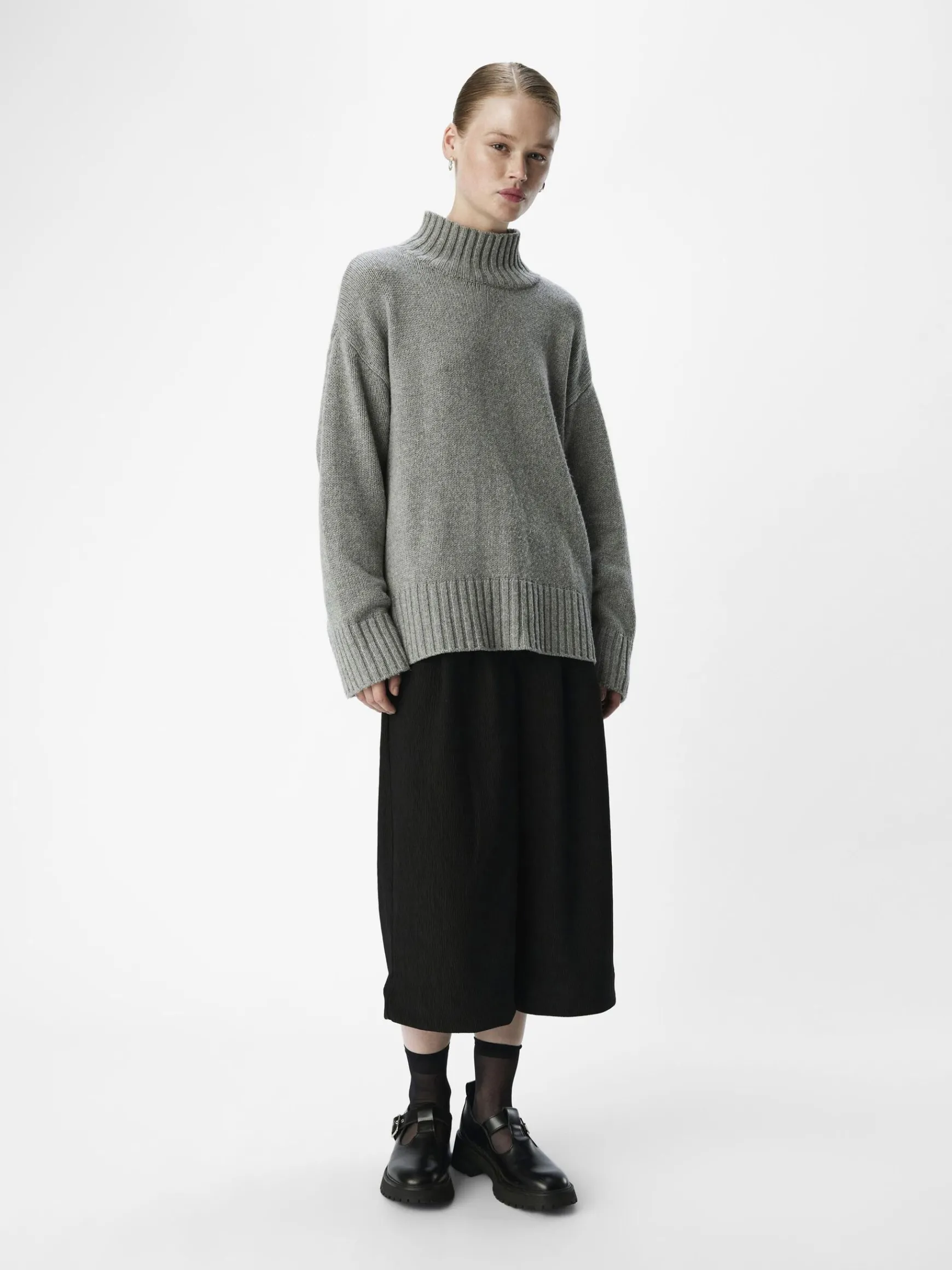 OBJECT Basic|Stickat*HÖGHALSAD TRÖJA Medium Grey Melange