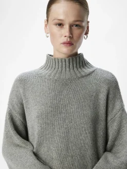 OBJECT Basic|Stickat*HÖGHALSAD TRÖJA Medium Grey Melange