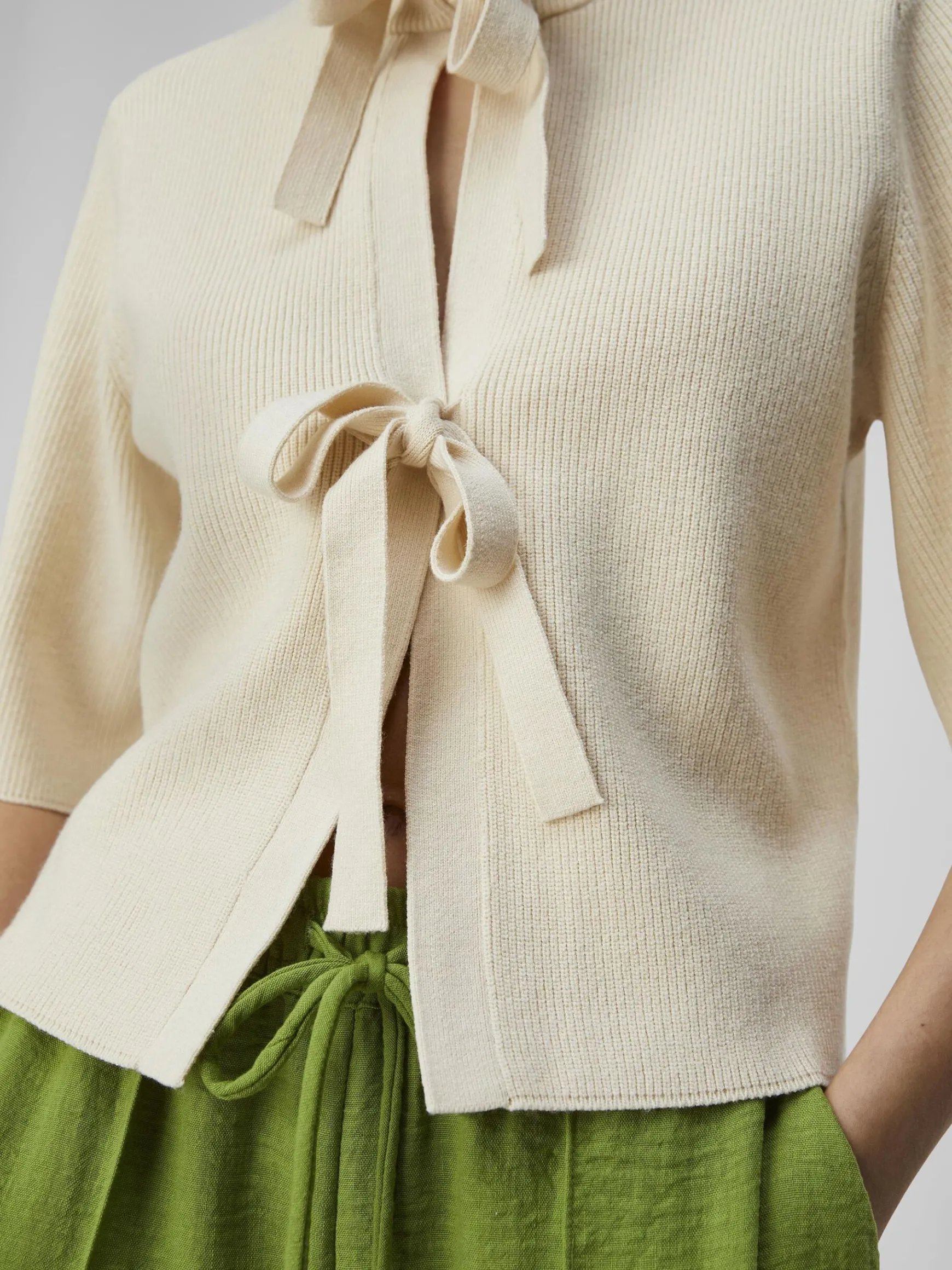 OBJECT Cardigans|Toppar*KORTÄRMAD STICKAD KOFTA Sandshell